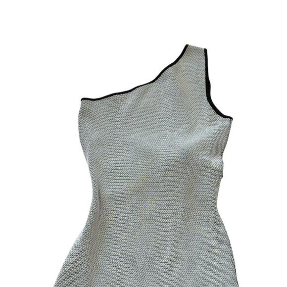 C/MEO Gray Mesh Cocktail Dress - One Shoulder w/ Bow Accent - Size Medium - Midi - Picture 11 of 13